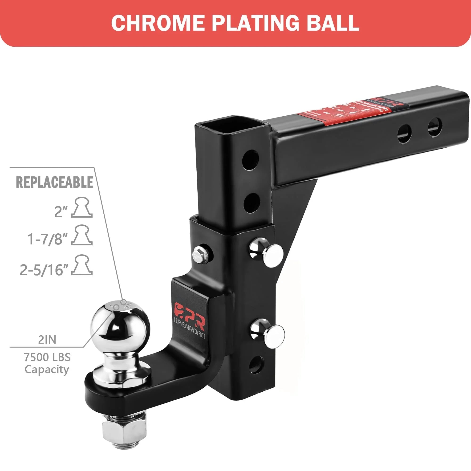 2" Receiver Adjustable Rise/Drop Trailer Hitch Ball Mount – 6" Drop, 15,000lb GTW, With Locks