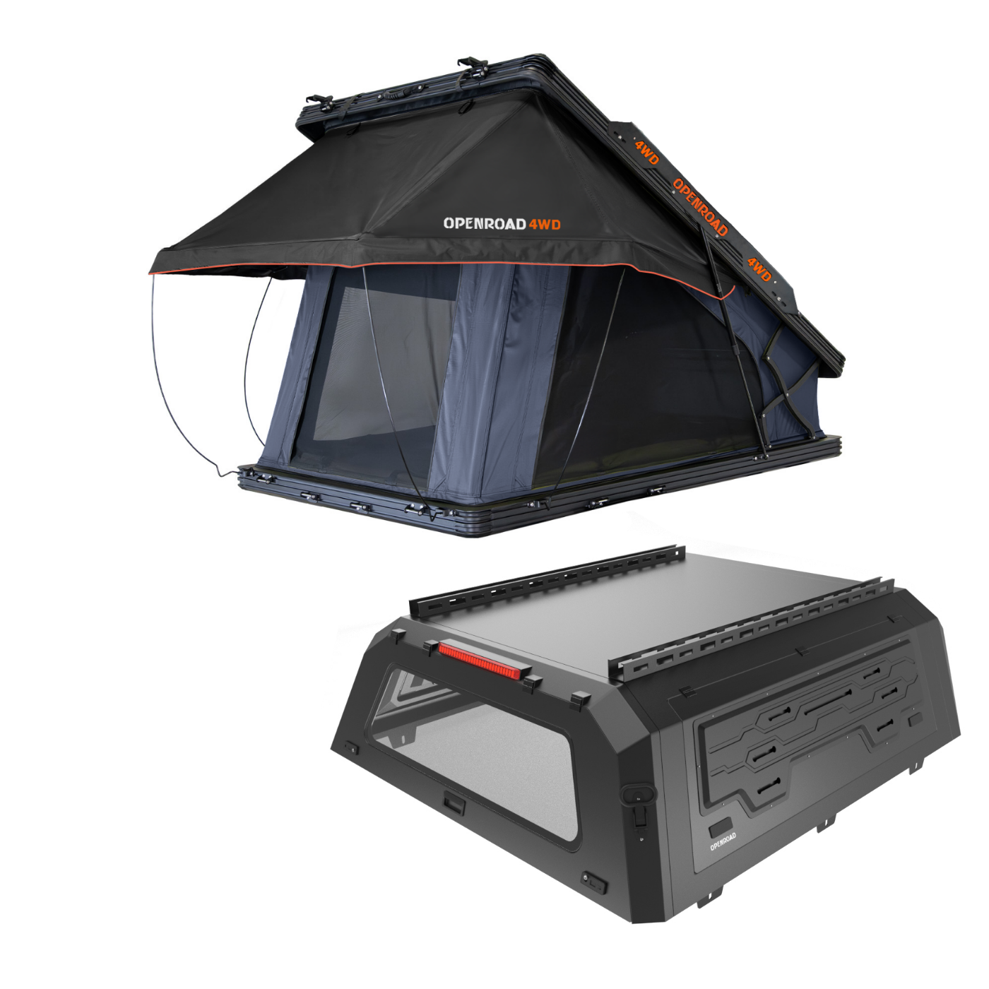 OPENROAD Aluminum Hard Shell Roof Top Tent-PeakRoof LT Series openroad4wd.com RTT with Truck Cap