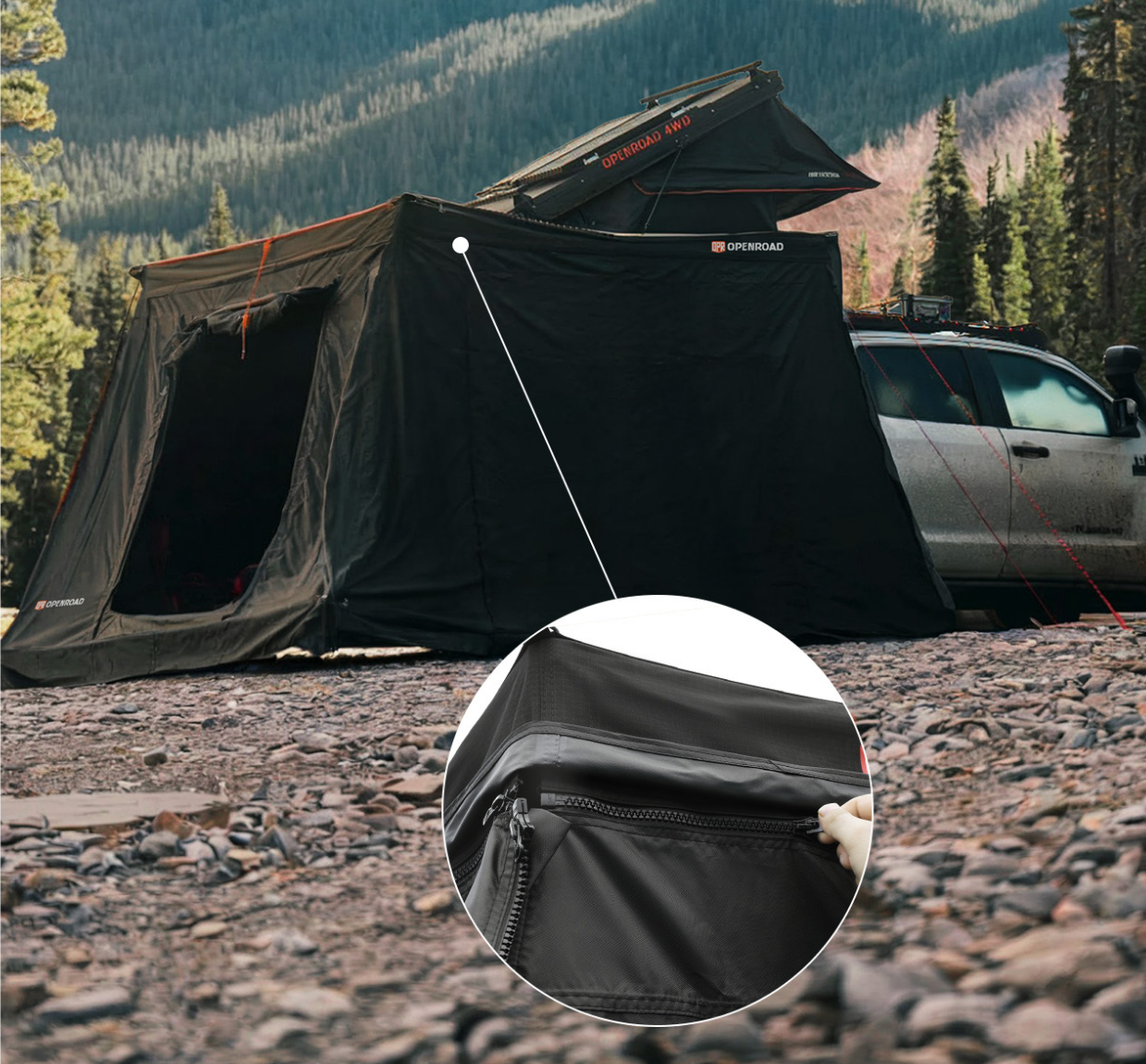 OPENROAD 270 Free Standing Awning and Sidewalls with Trunk Sidewall Openroad4wd