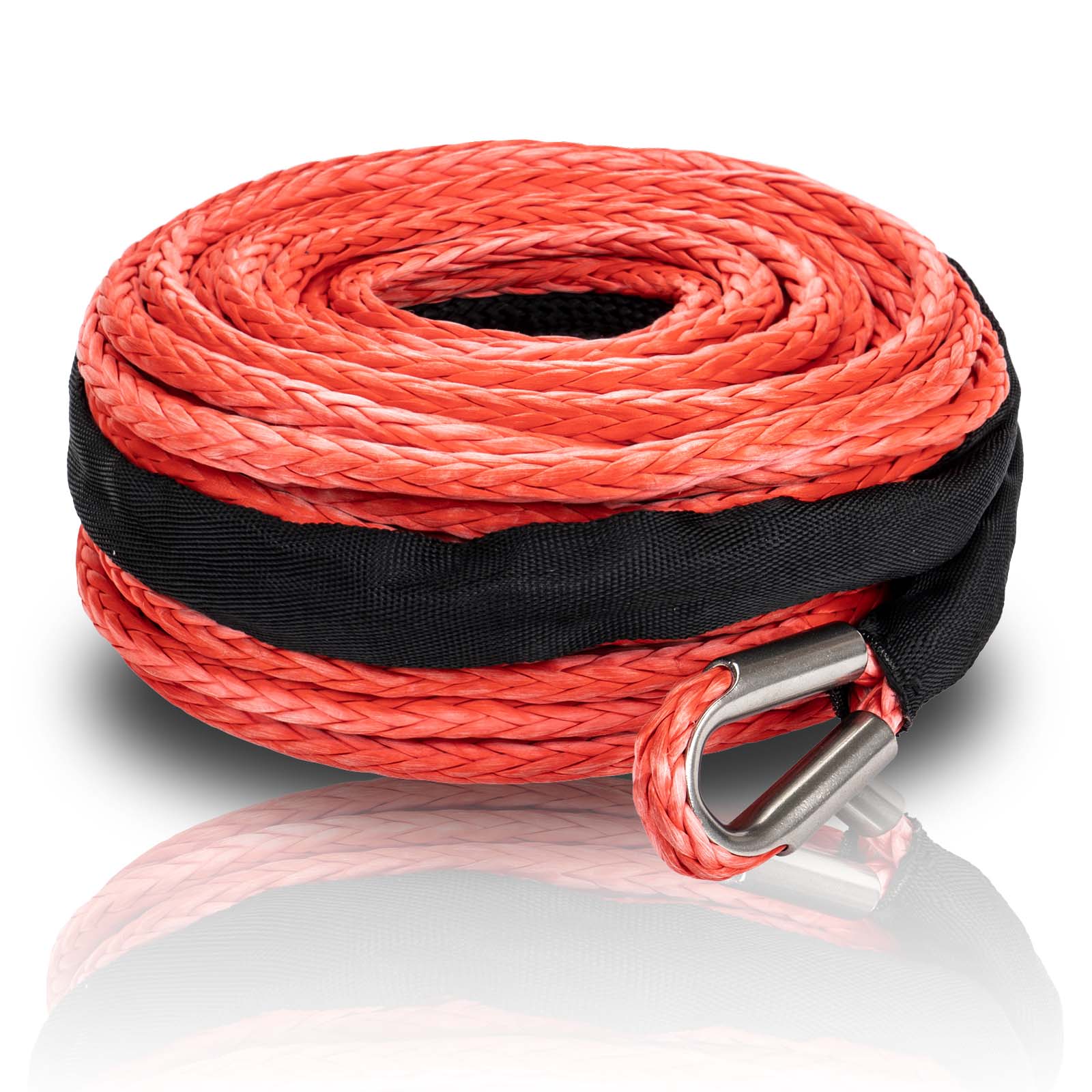 92' 1/2'' Synthetic Winch Rope 22000 LBS w/ Red Hook + 10 Red
