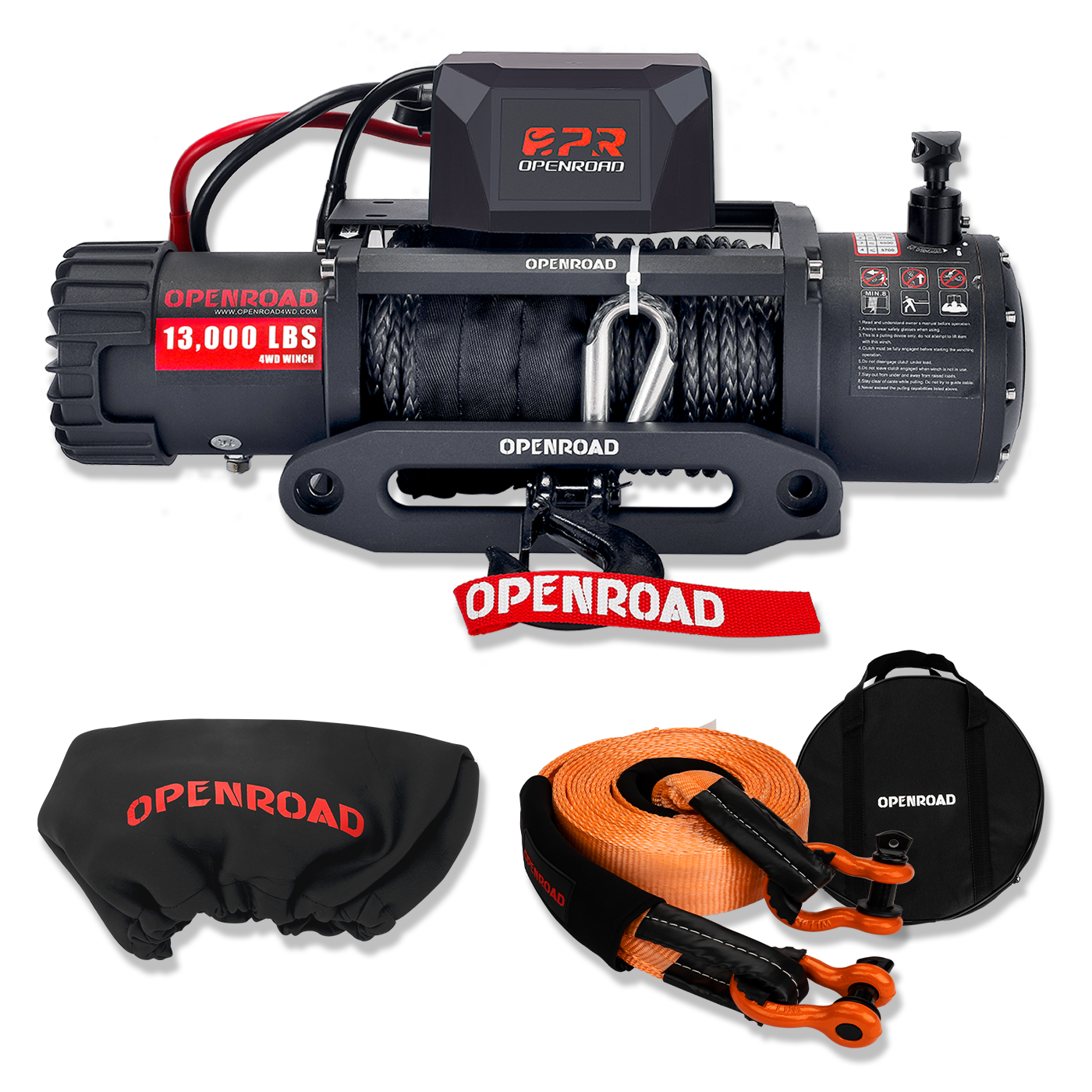 13000lbs Electric Winch with cover+Heavy Duty Tow Strap3''x30' (35,000 lbs)  openroad4wd.com   