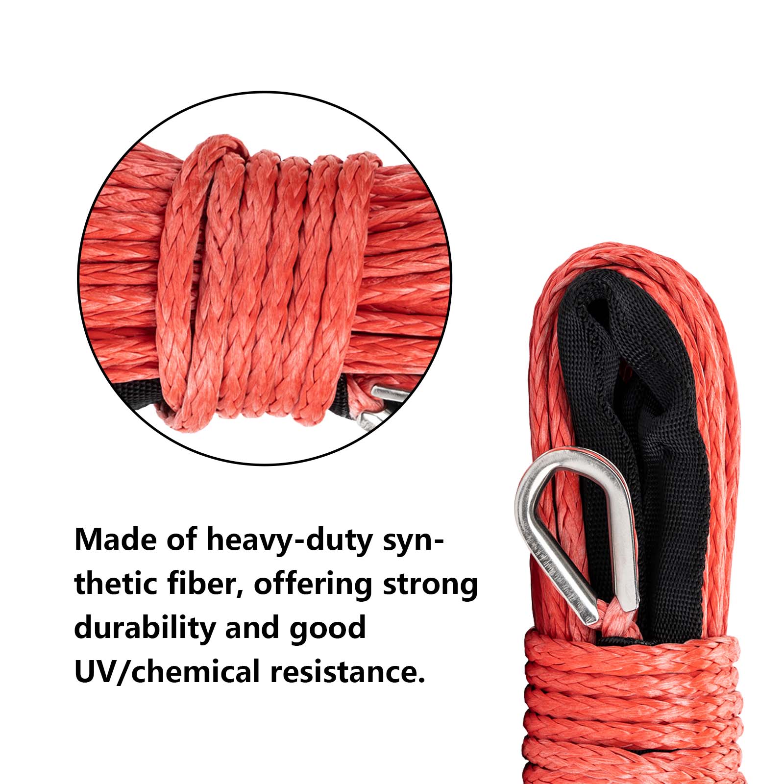 OPENROAD Synthetic Winch Rope 3/16'' x 50'Winch Rope Extension with Galvanized Removable Hook and ATV New Adjustable Rubber Blocks  openroad4wd.com   