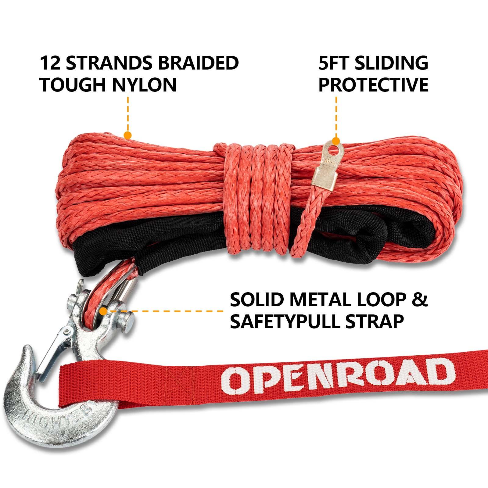 Extension Rope Block OPENROAD Synthetic Winch Rope 3/16'' x 50'Winch Rope Extension with Ga ...