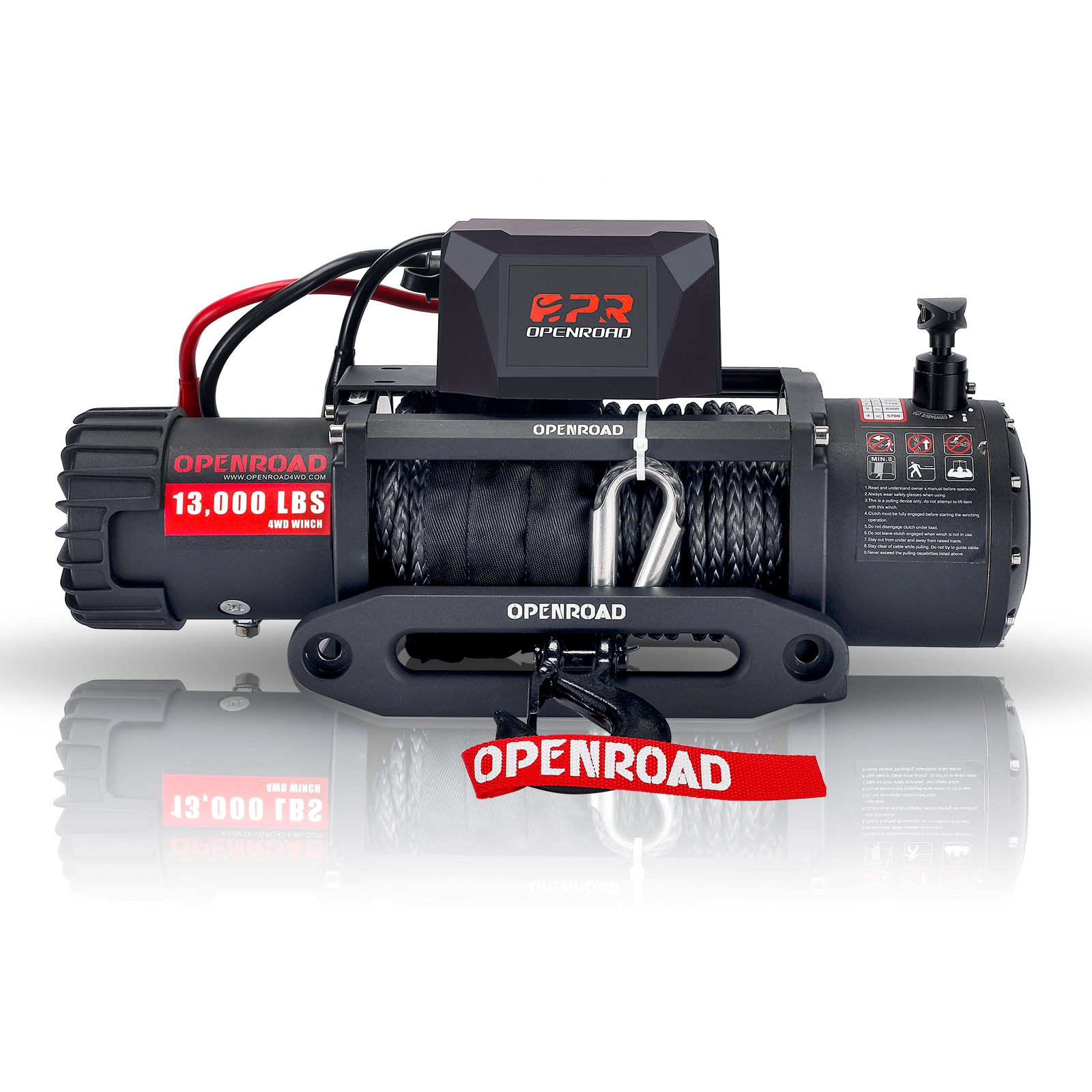 OPENROAD 13,000 lbs winch with synthetic rope and 2 wireless remote controllers - Panther Series 2S, compatible with the front bumper designed for a 12,000 lbs winch winch OPENROAD 13000lbs  