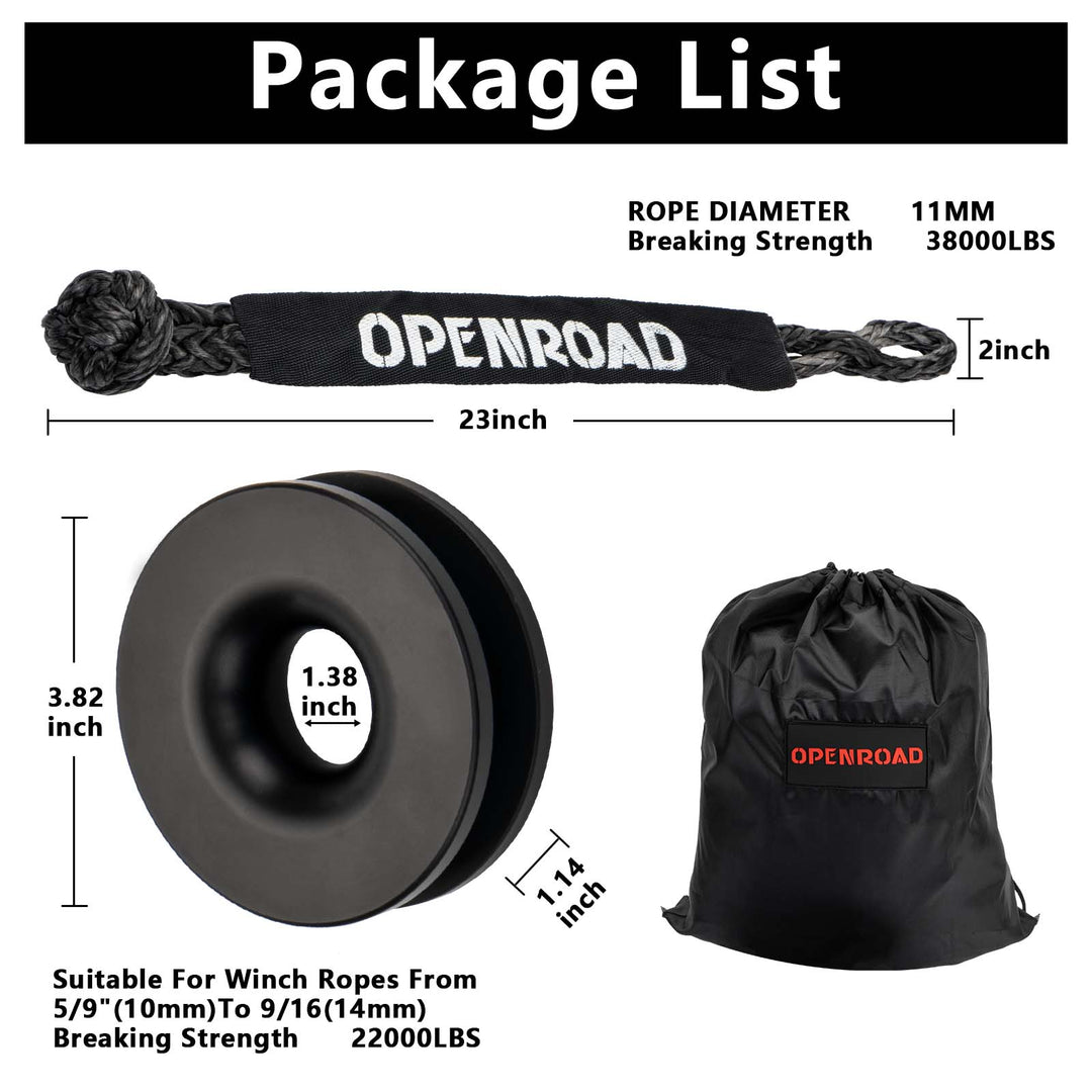 OPENROAD Soft Shackle Synthetic Rope 37000lbs with Recovery Snatch Ring Protective Sleeve  OPENROAD   