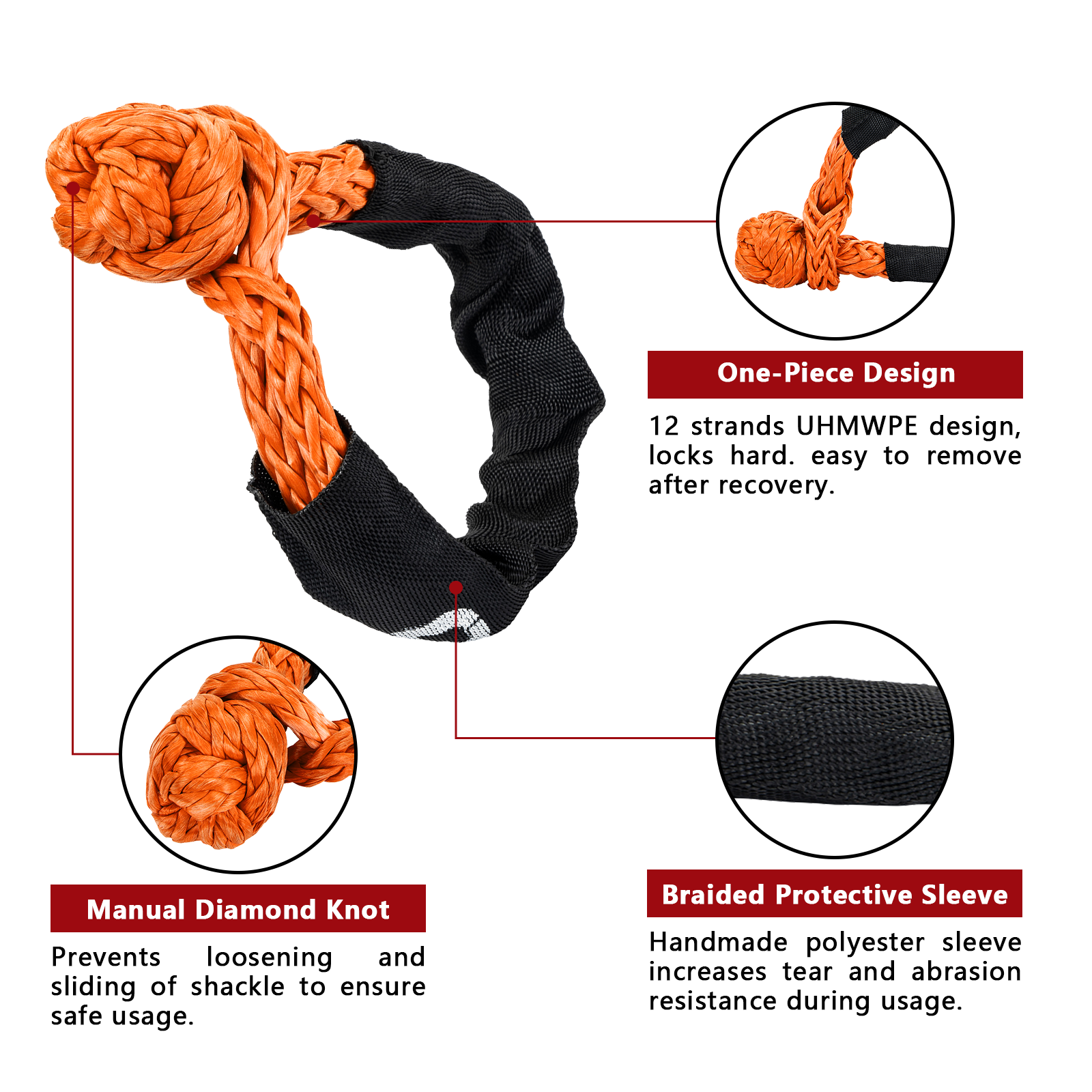 OPENROAD Synthetic Soft Shackle Rope, 2