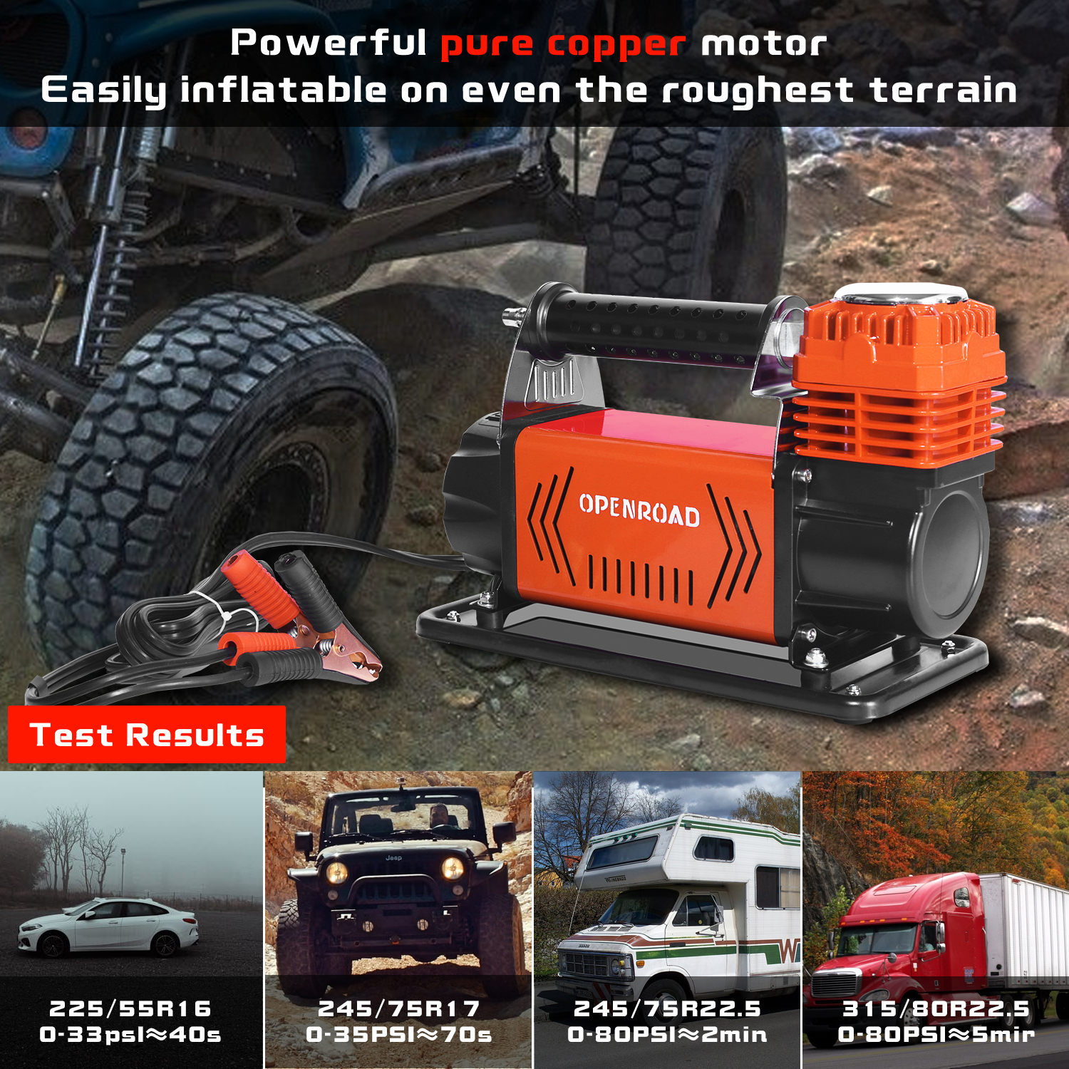 OPENROAD 12V Portable Inflator Air Compressor Heavy Duty, 5.65CFM Truck Tires Inflator, Offroad Air Compressor Kit for Car Tires 150PSI Air Compressor OPENROAD   