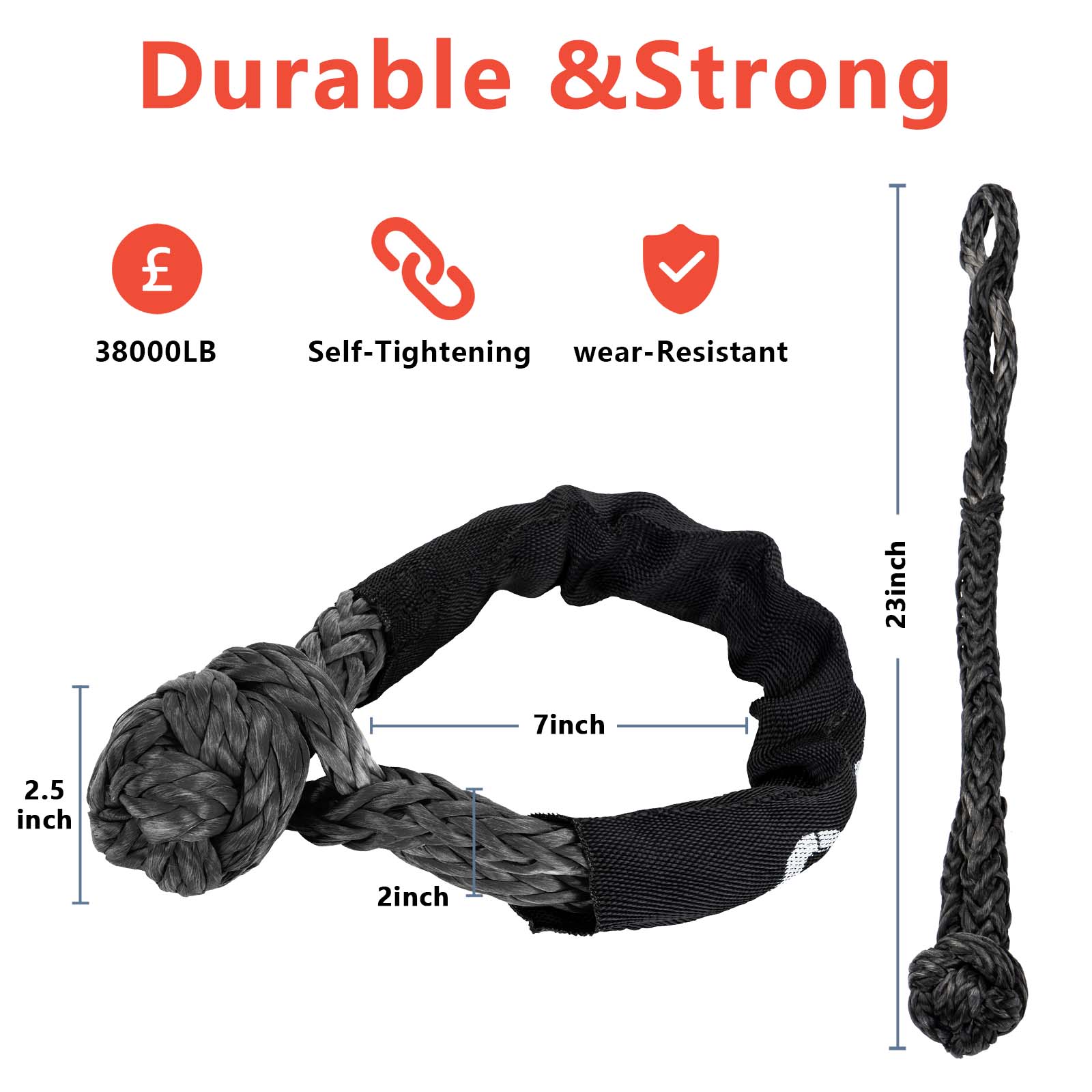 OPENROAD Soft Shackle Synthetic Rope 37000LBS with Recovery Snatch Ring Protective Sleeve  OPENROAD   