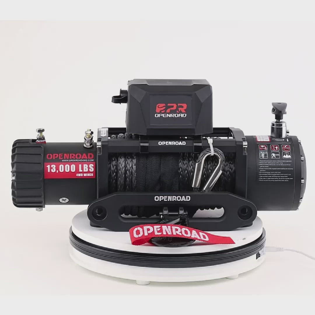 OPENROAD 13,000 lbs winch with synthetic rope and 2 wireless remote controllers - Panther Series 2S, compatible with the front bumper designed for a 12,000 lbs winch