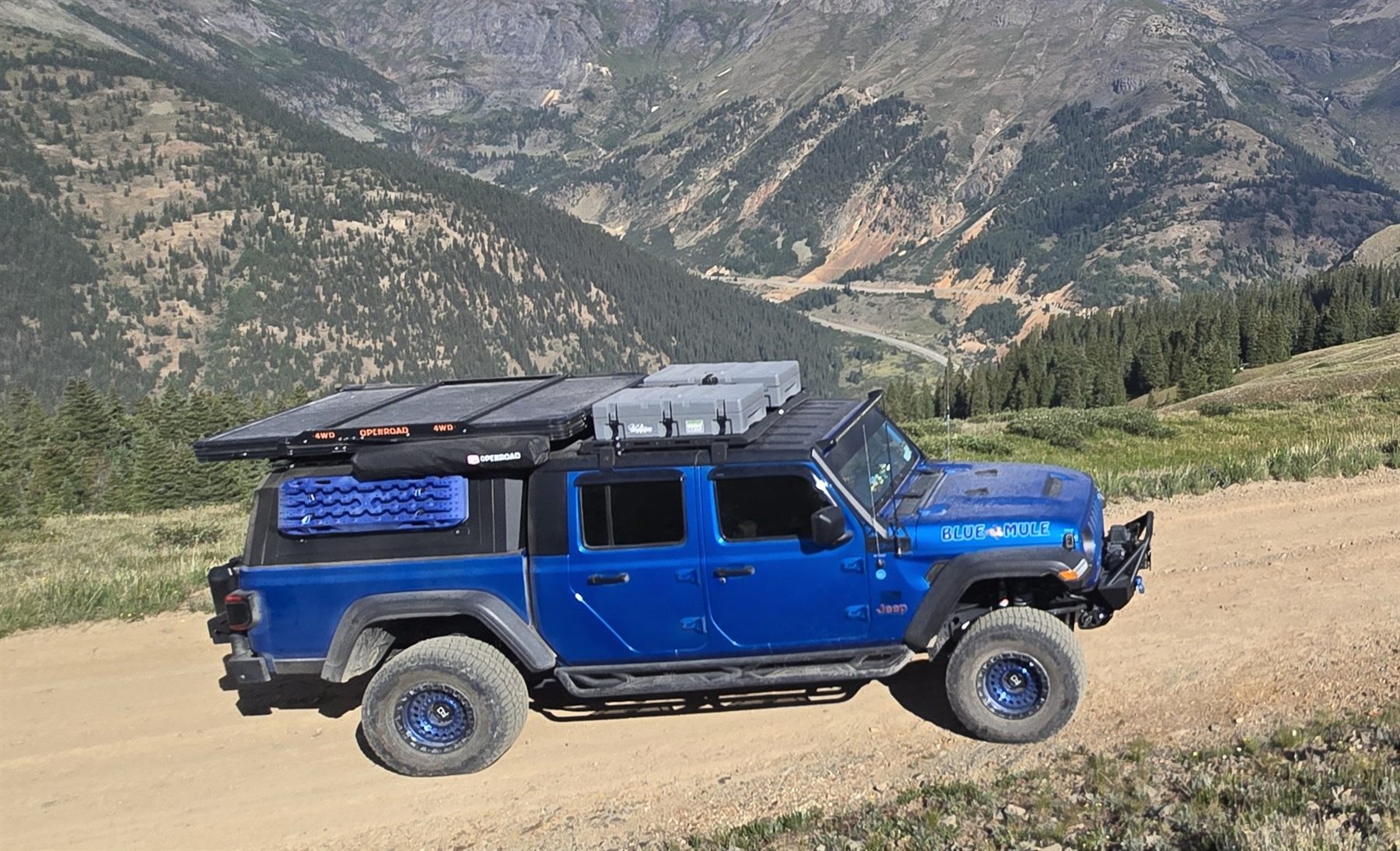 OPENROAD Jeep rooftop tent on a Colorado mountain trail